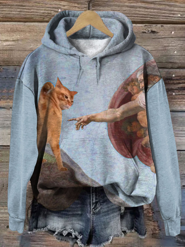 Vintage Funny Cat Art Print Casual  Sweatshirt