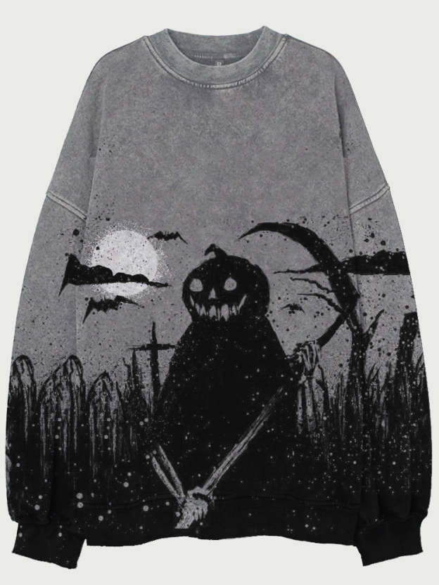 Vintage Halloween Pumpkin Ghost Art Washed Sweatshirt