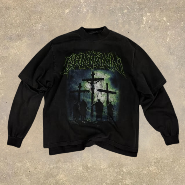 Men's Fake Two Dark Style Print Long Sleeve T-Shirt