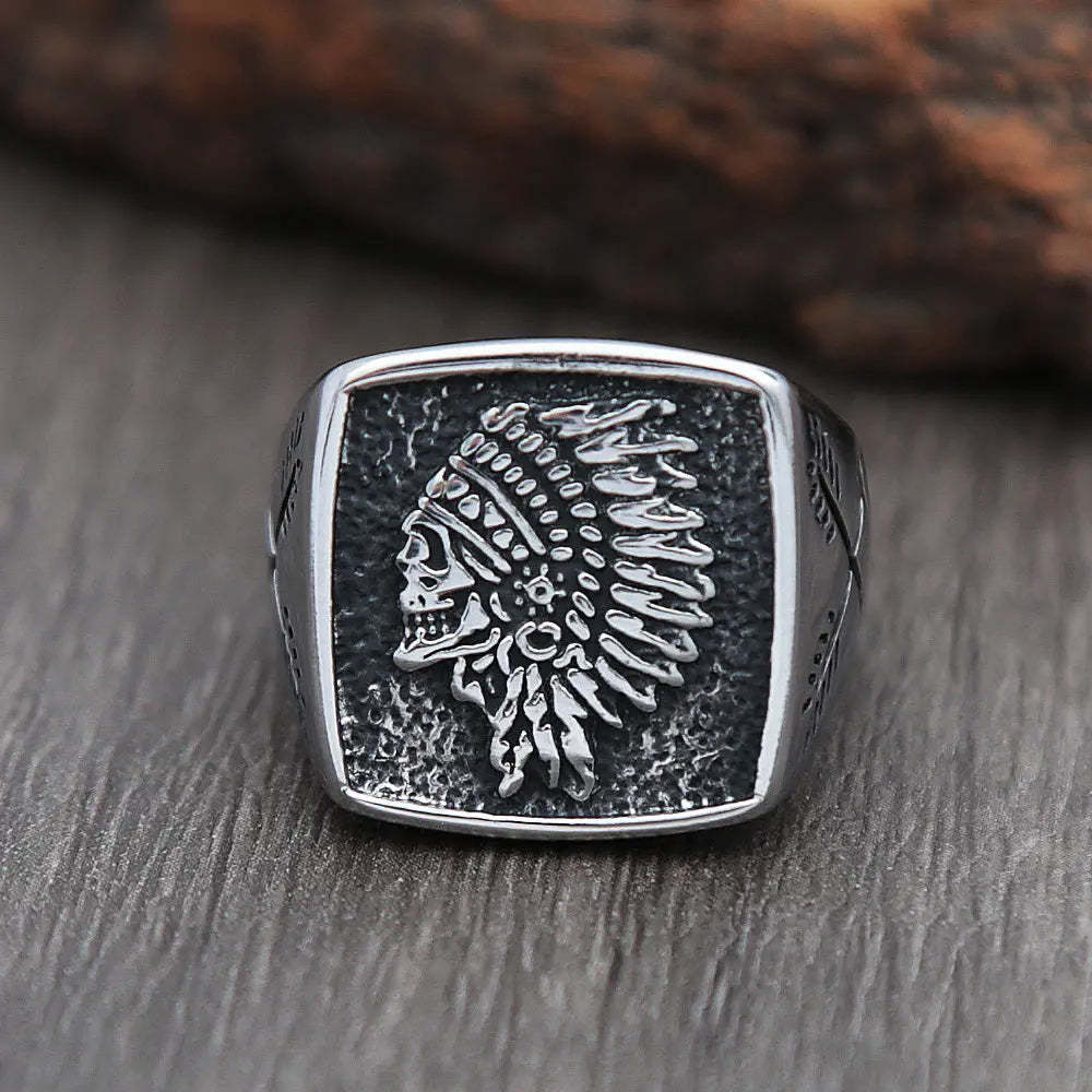 Vintage Indian Chief Skull Ring