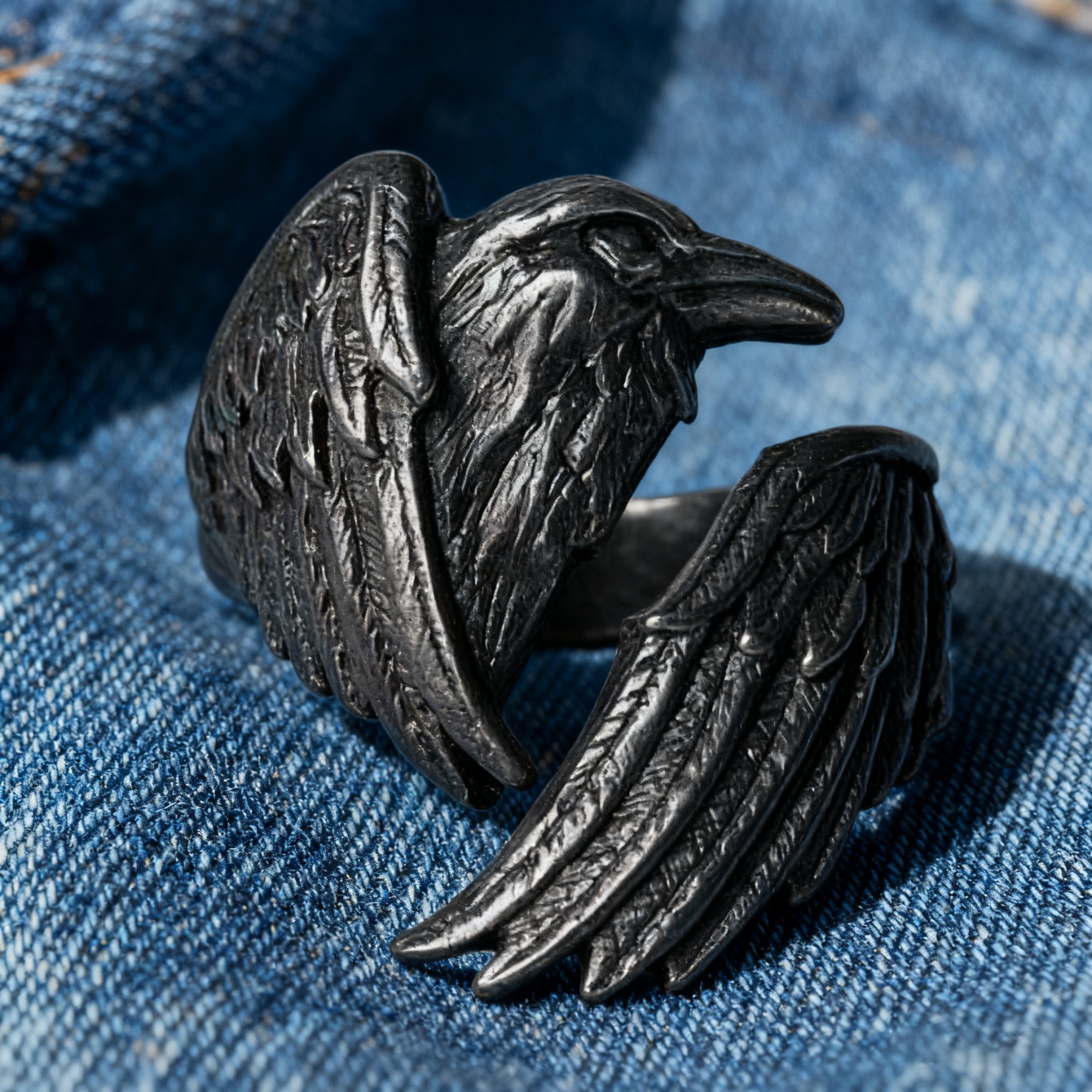 Dark Raven Open Ring | Mystical Symbol | Adjustable Ring