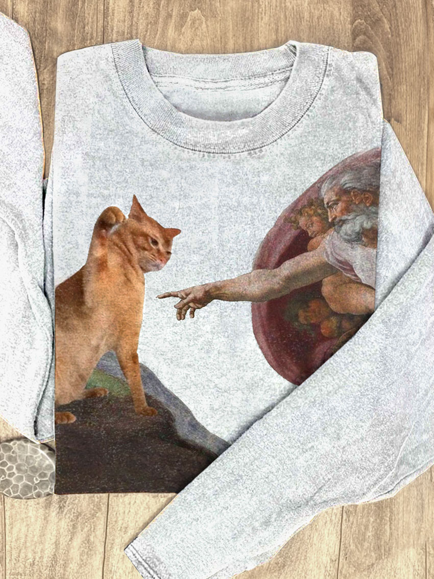 Vintage Funny Cat Print Casual Sweatshirt