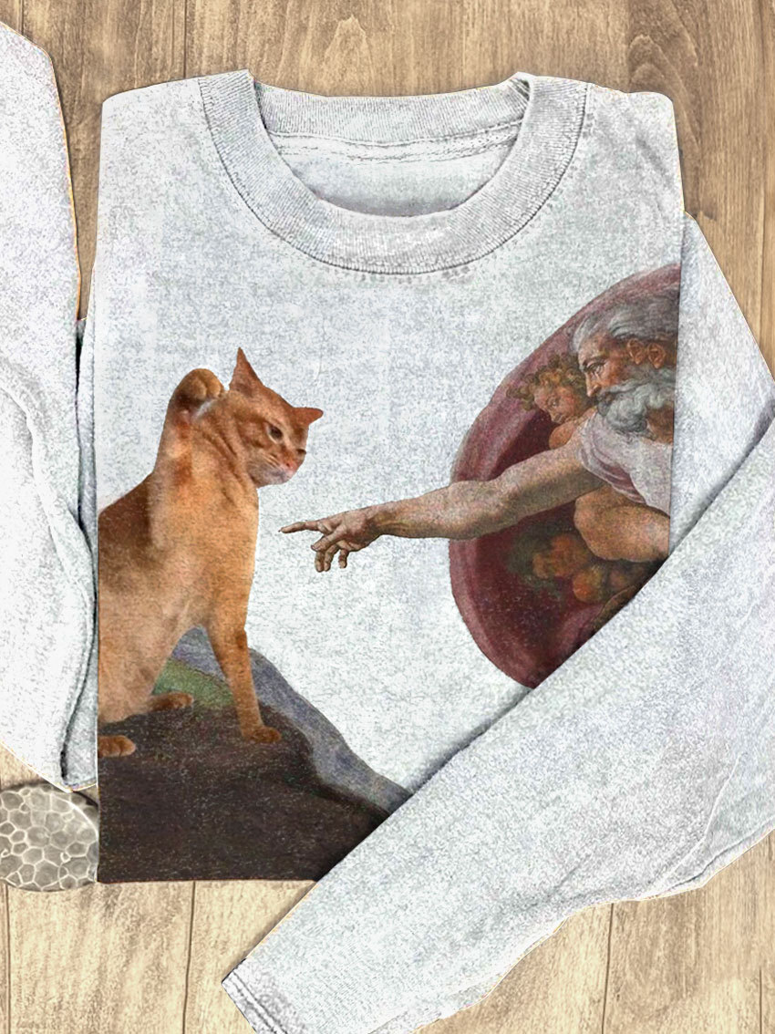 Vintage Funny Cat Print Casual Sweatshirt