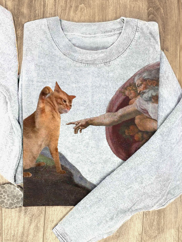 Vintage Funny Cat Print Casual Sweatshirt