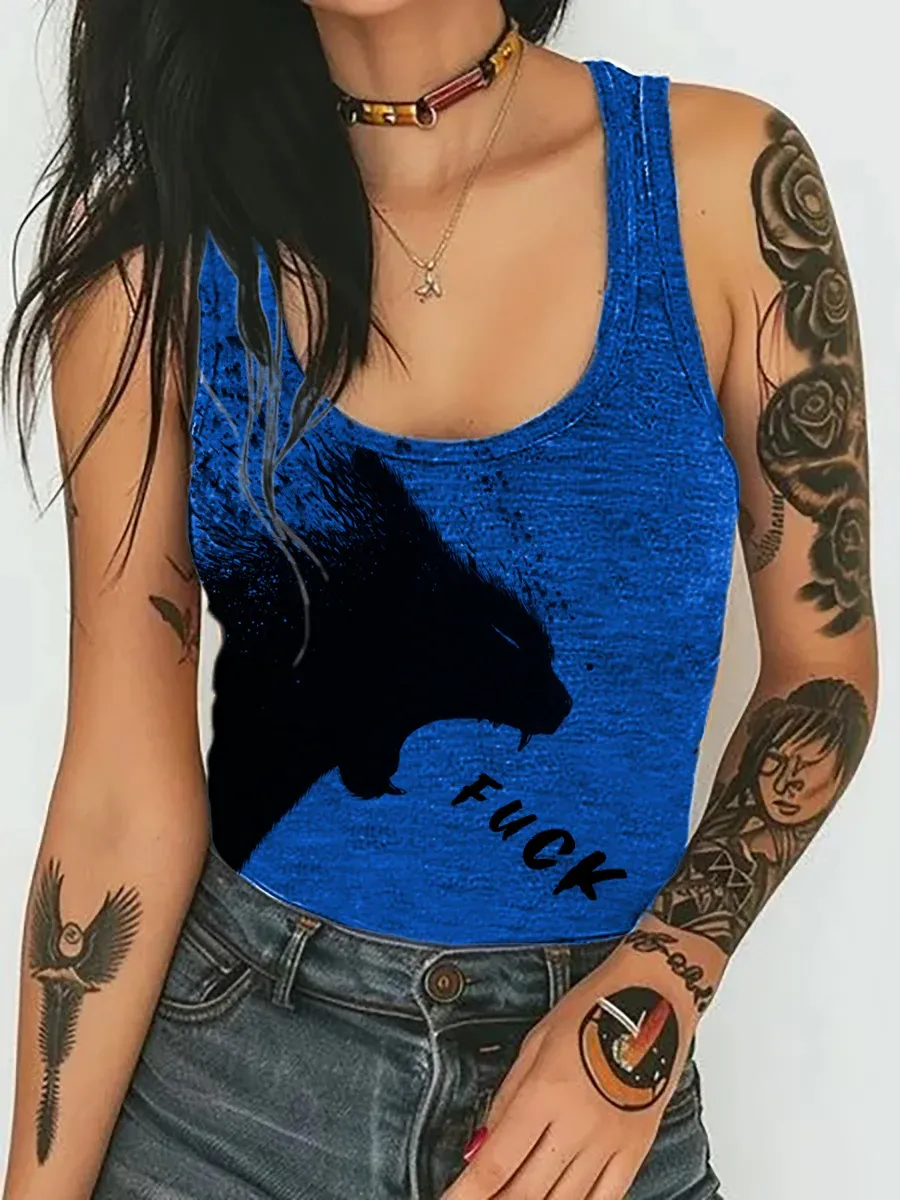 Unisex A Cat Yelling Fuck Print Casual Tank Top