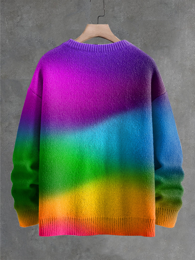 LGBT Rainbow Gradient Vintage Print Knit Pullover Sweater