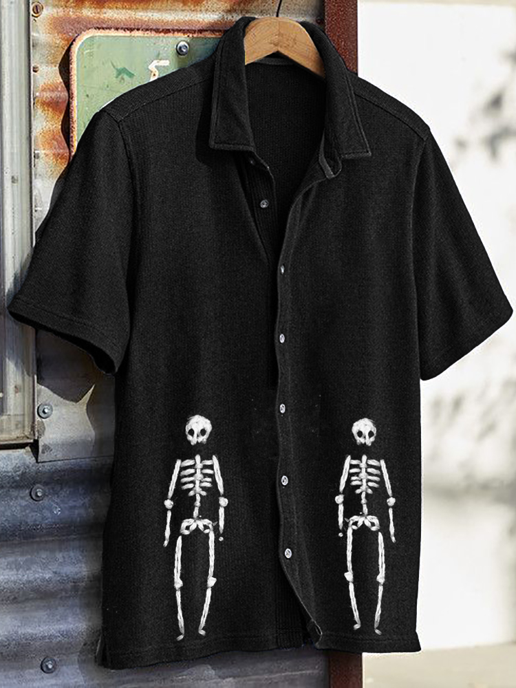 Men's Halloween Funny Skeletons Embroidered Shirt