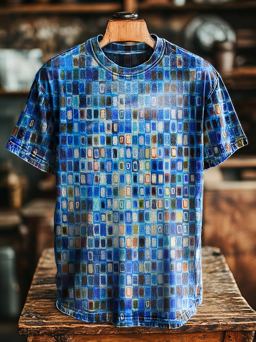 Unisex Retro Abstract Geometric Print Casual Loose T-Shirt
