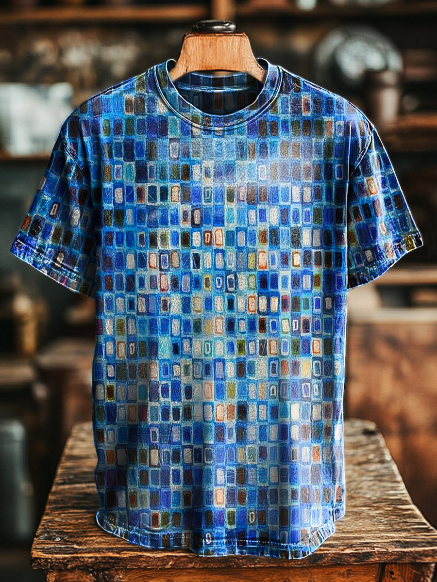 Unisex Retro Abstract Geometric Print Casual Loose T-Shirt
