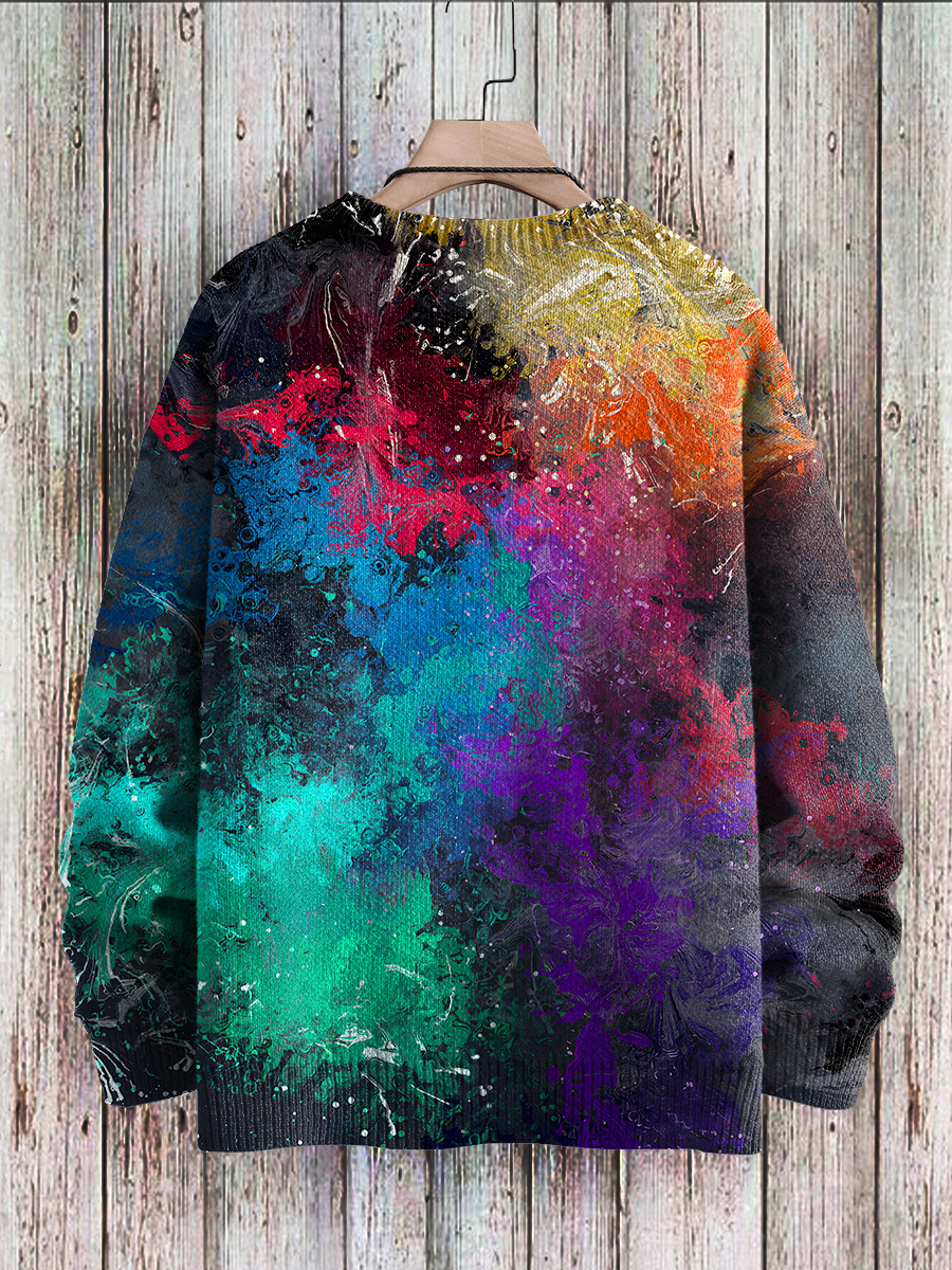 Multicolor Rainbow Gradient Blending Universe Art Print Knit Pullover Sweater