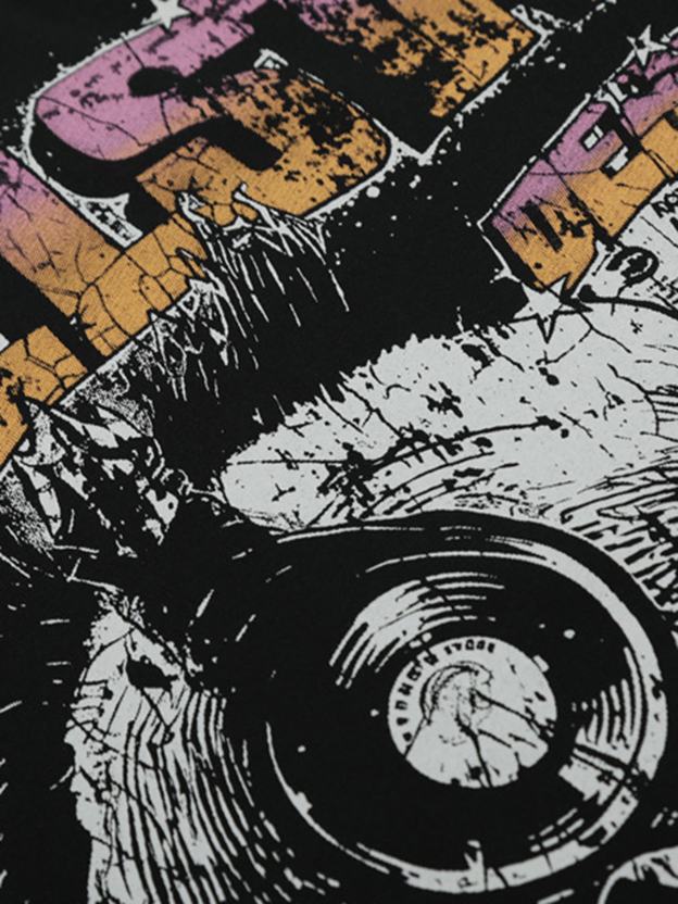 Black Graphic Crew Neck T-Shirt - 