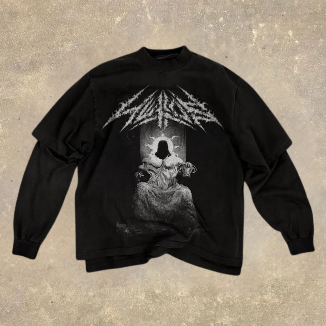 Men's Fake Two Dark Style Print Long Sleeve T-Shirt