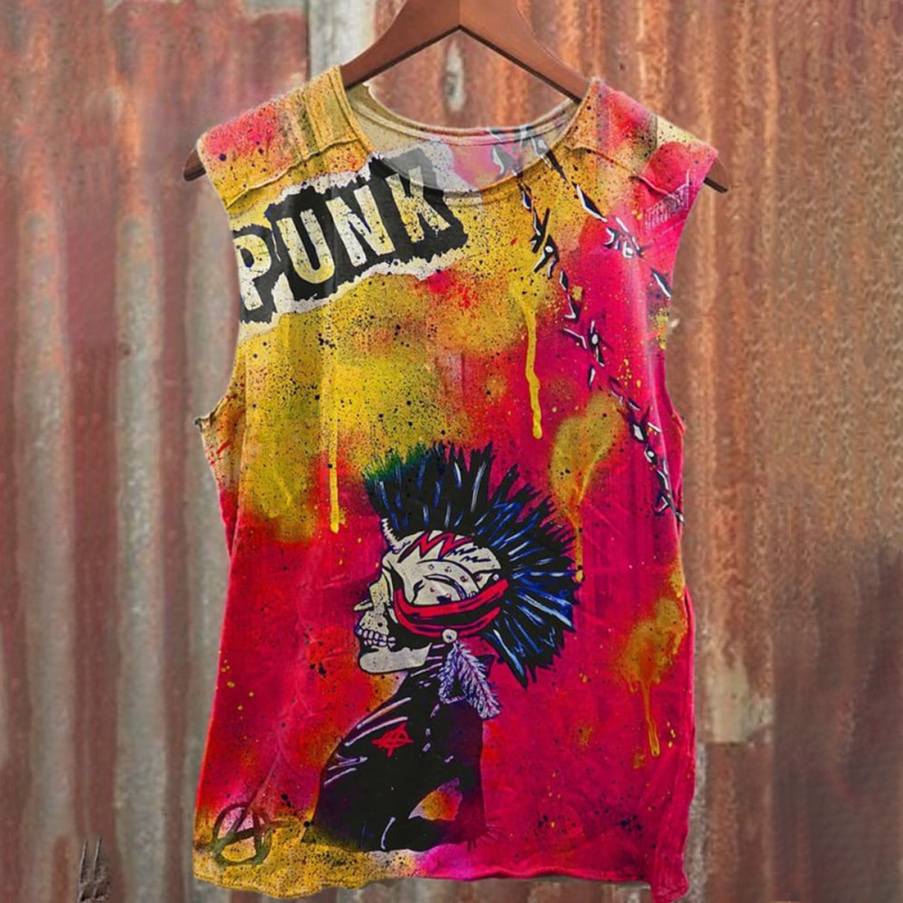 Unisex Retro Punk Music Art Pattern Printed Casual Tank Top