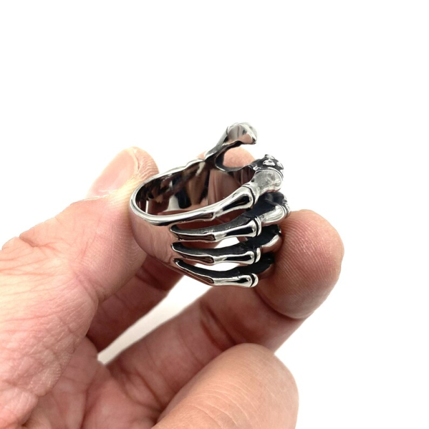 Stainless Steel Hand Ring - Majestic Men's Palm Skull Ring