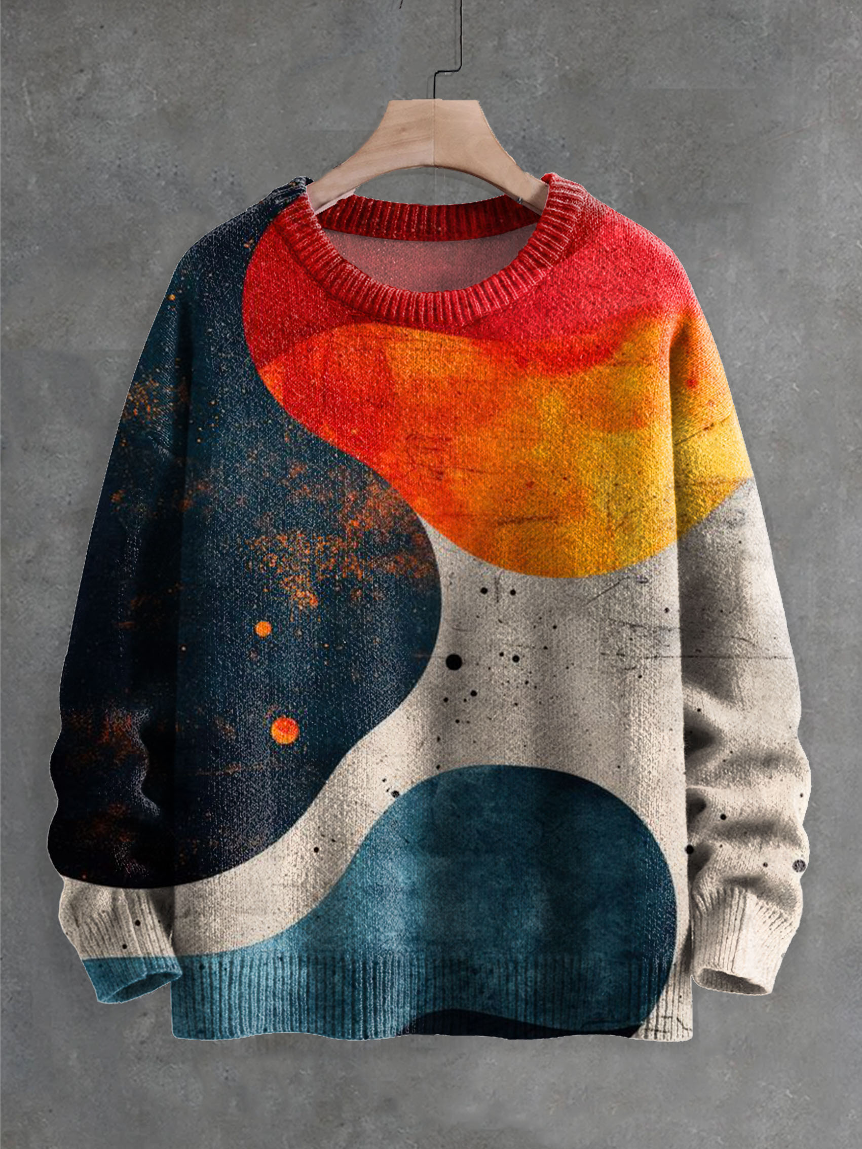 Simple Contrasting Colors Vintage Print Knit Pullover Sweater
