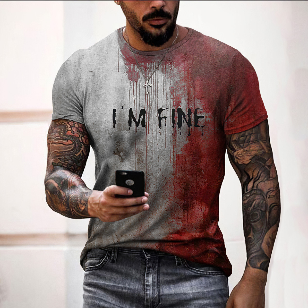 Men's Bloody I'm Fine Halloween Print T-Shirt