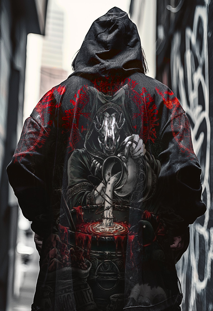 Men's Satanic Blood Devil Goat Skull Priest 3D Printed Casual Hooded Jacket