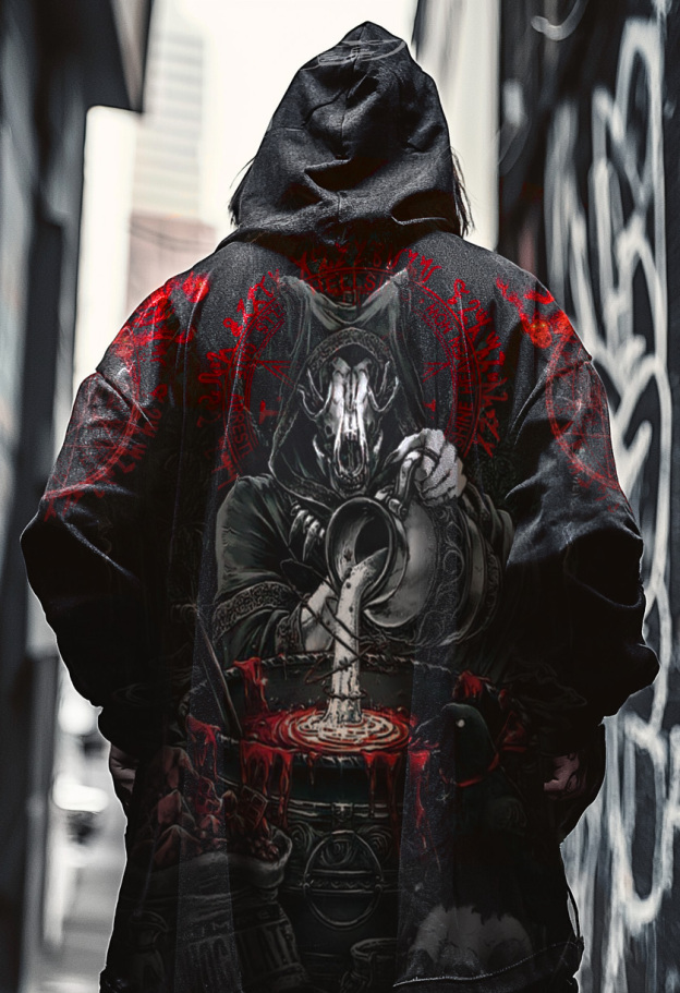 Men's Satanic Blood Devil Goat Skull Priest 3D Printed Casual Hooded Jacket