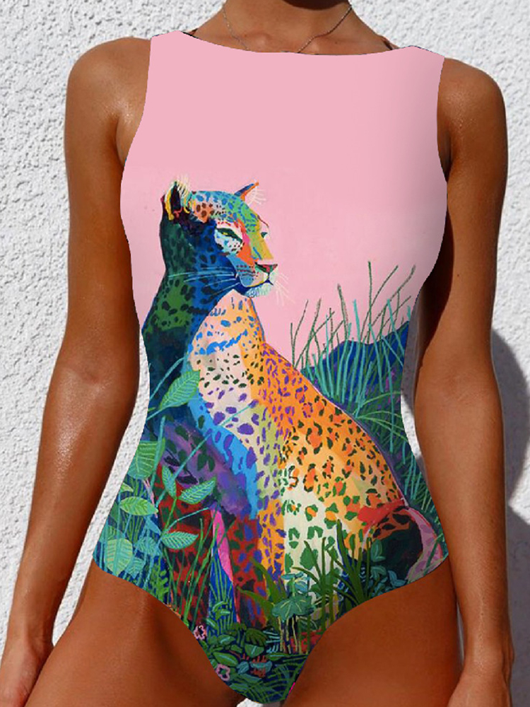 Women's Sleeveless One piece Minimalist Printed Swimwear