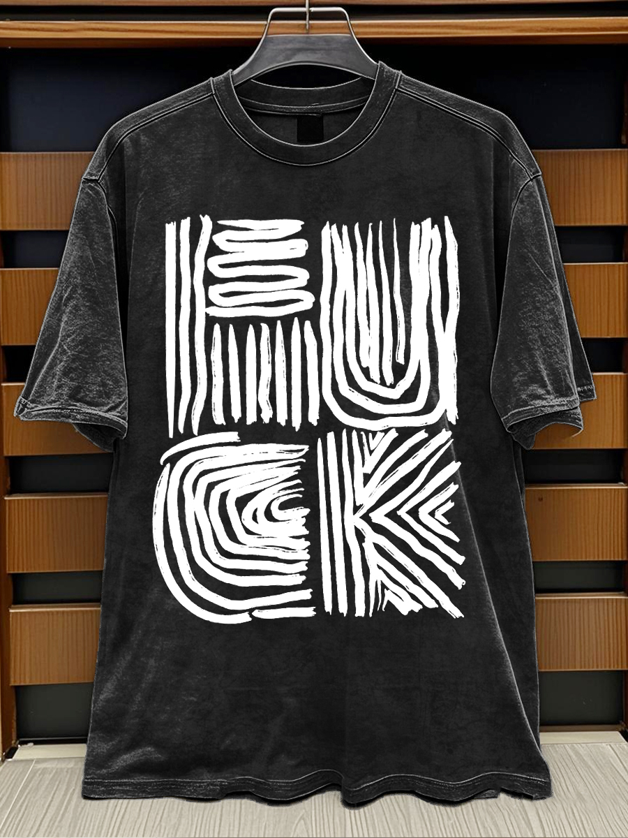 Fuck Print Retro Distressed Washed Cotton T-shirt