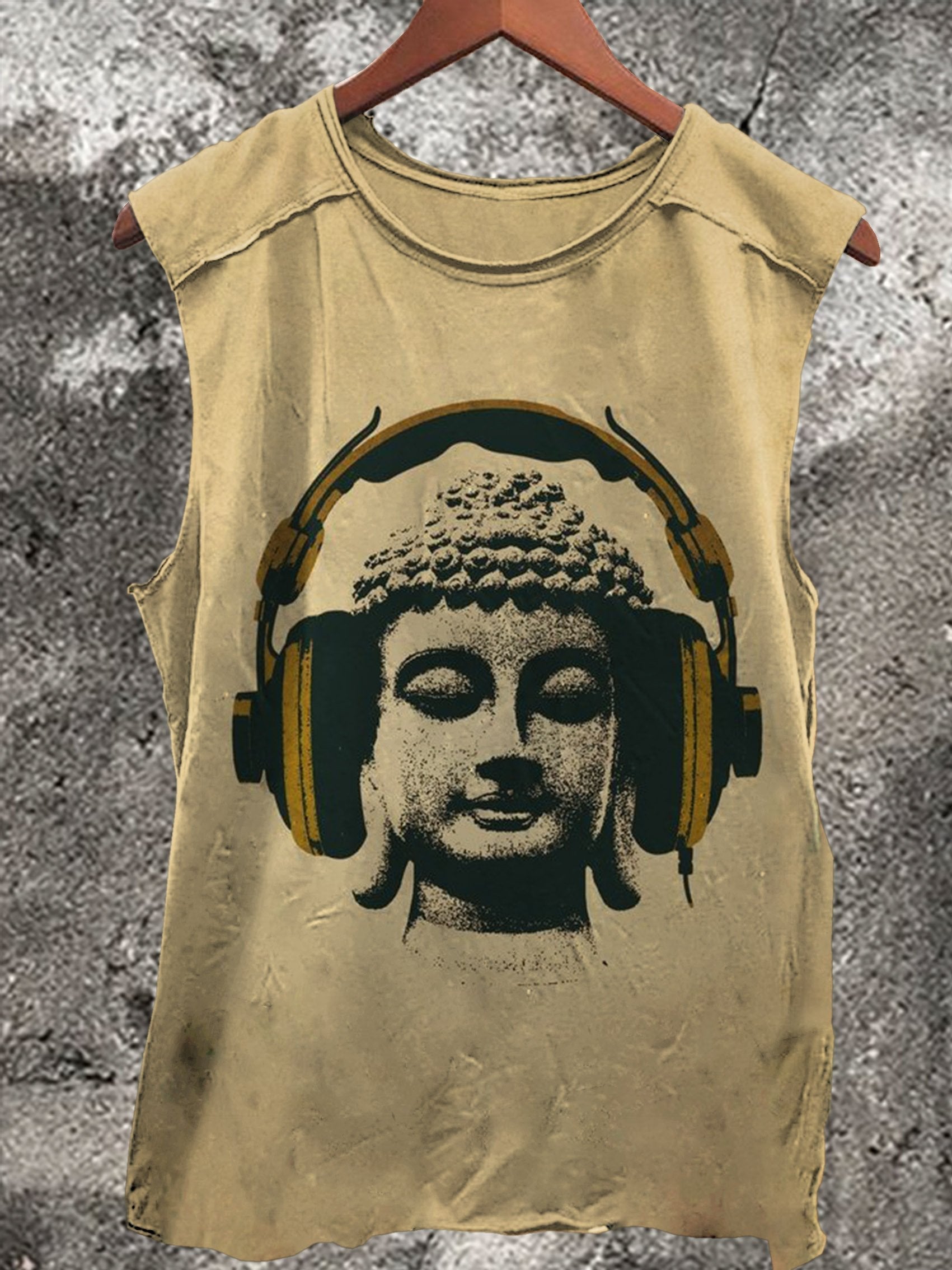 Trendy Buddha Statue Print 100% Cotton Casual Tank Top