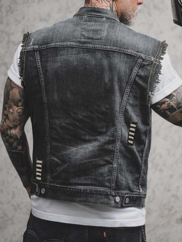 Punk Sleeveless Lapel Denim Casual Vest Tank
