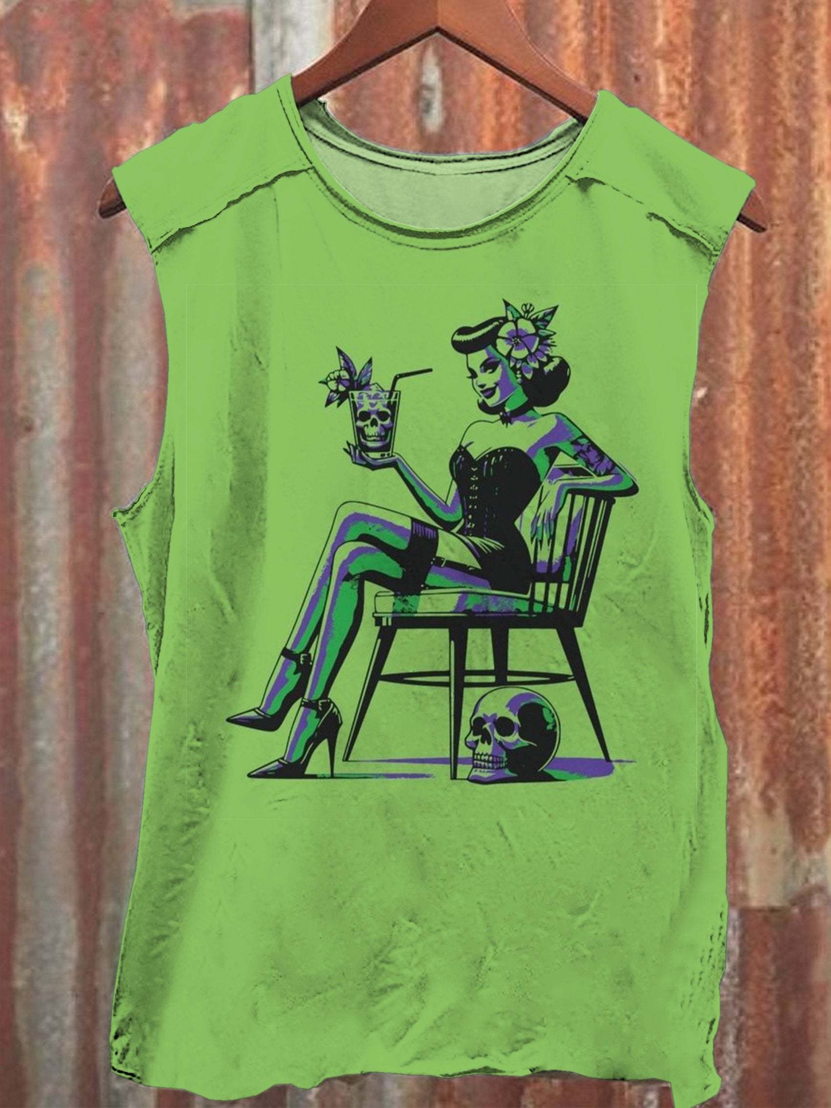 Unisex Vintage Skull Lady Print Casual Tank Top