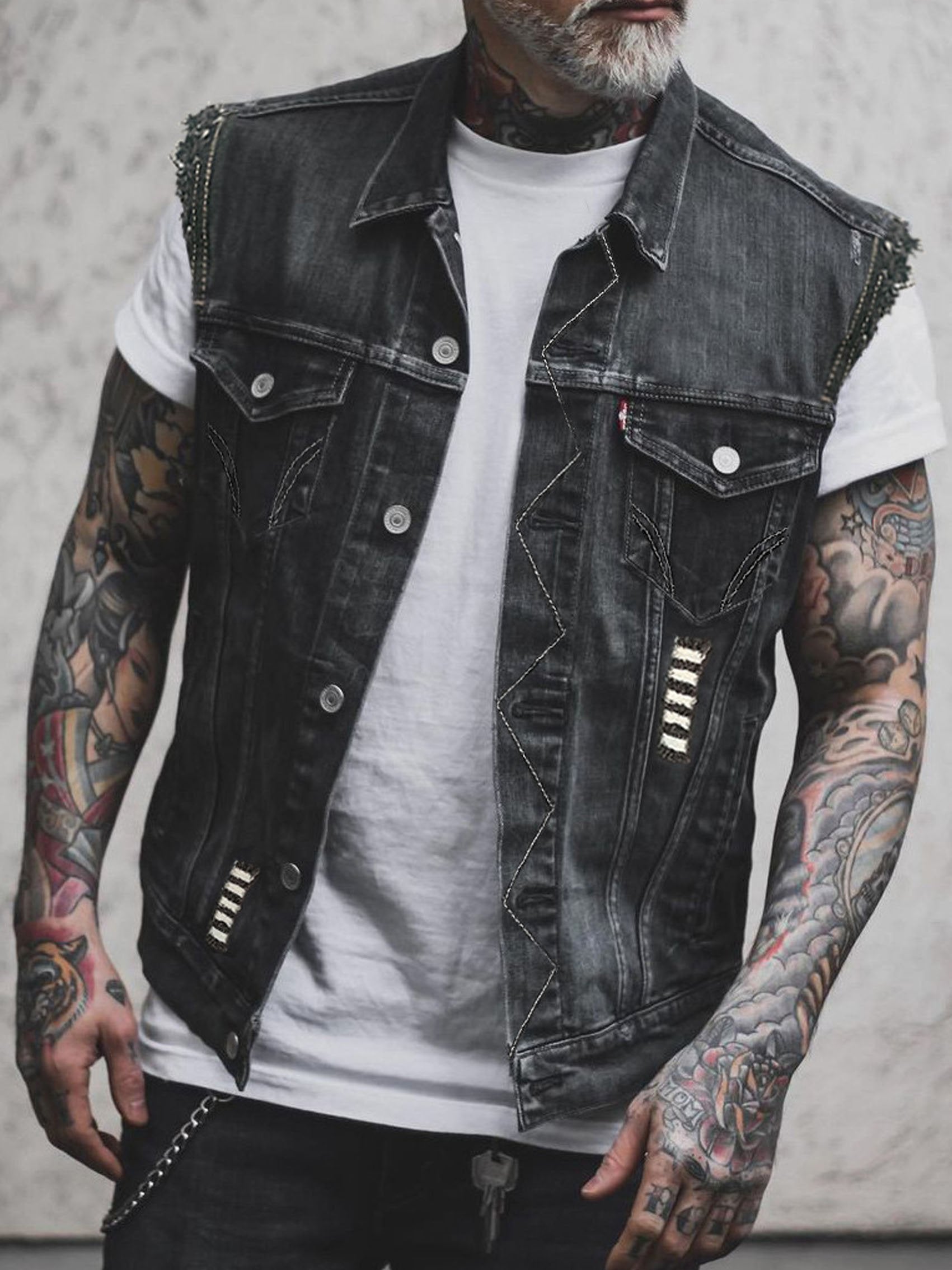 Punk Sleeveless Lapel Denim Casual Vest Tank