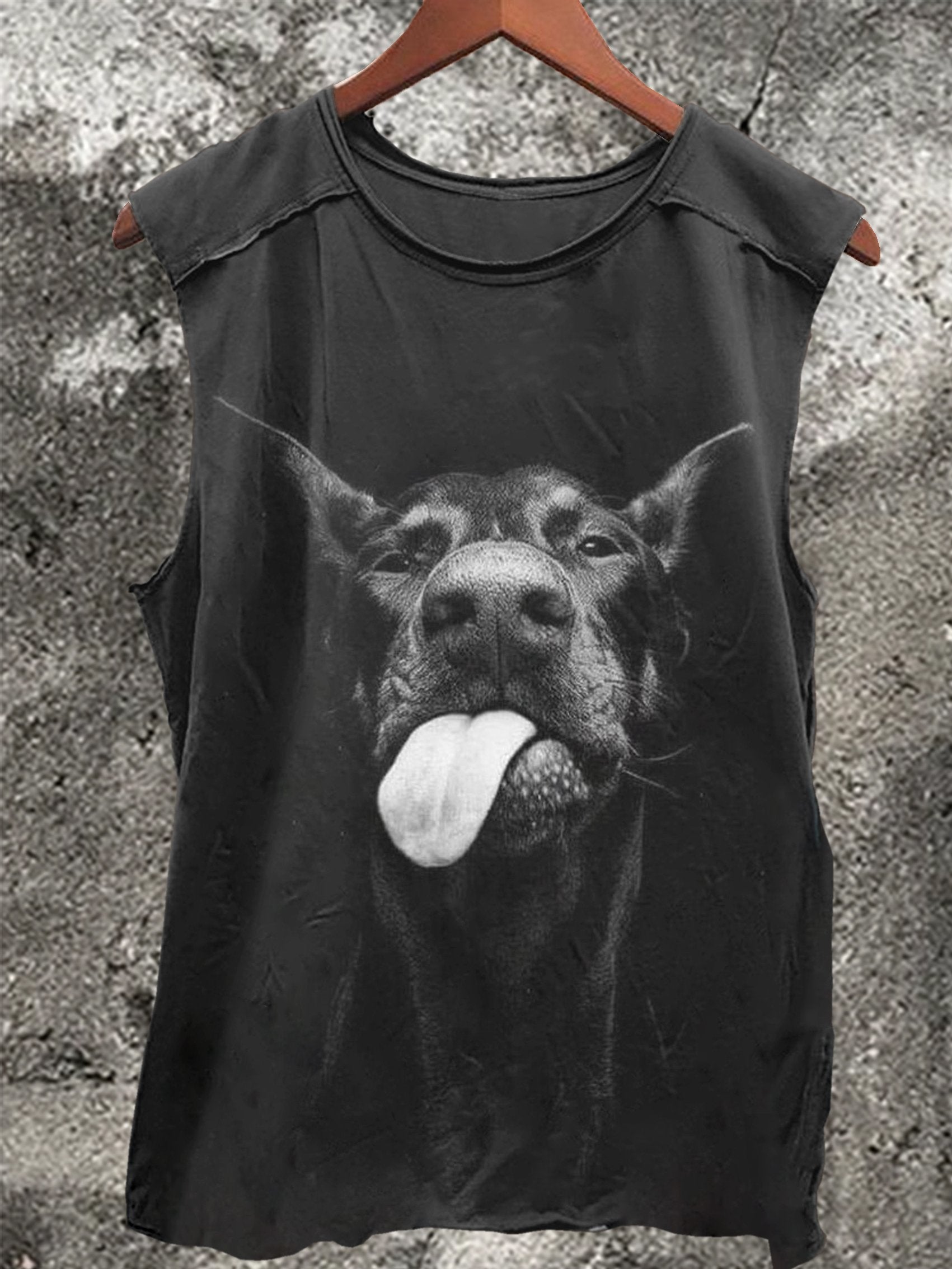 Dog Vintage Print 100% Cotton Casual Tank Top