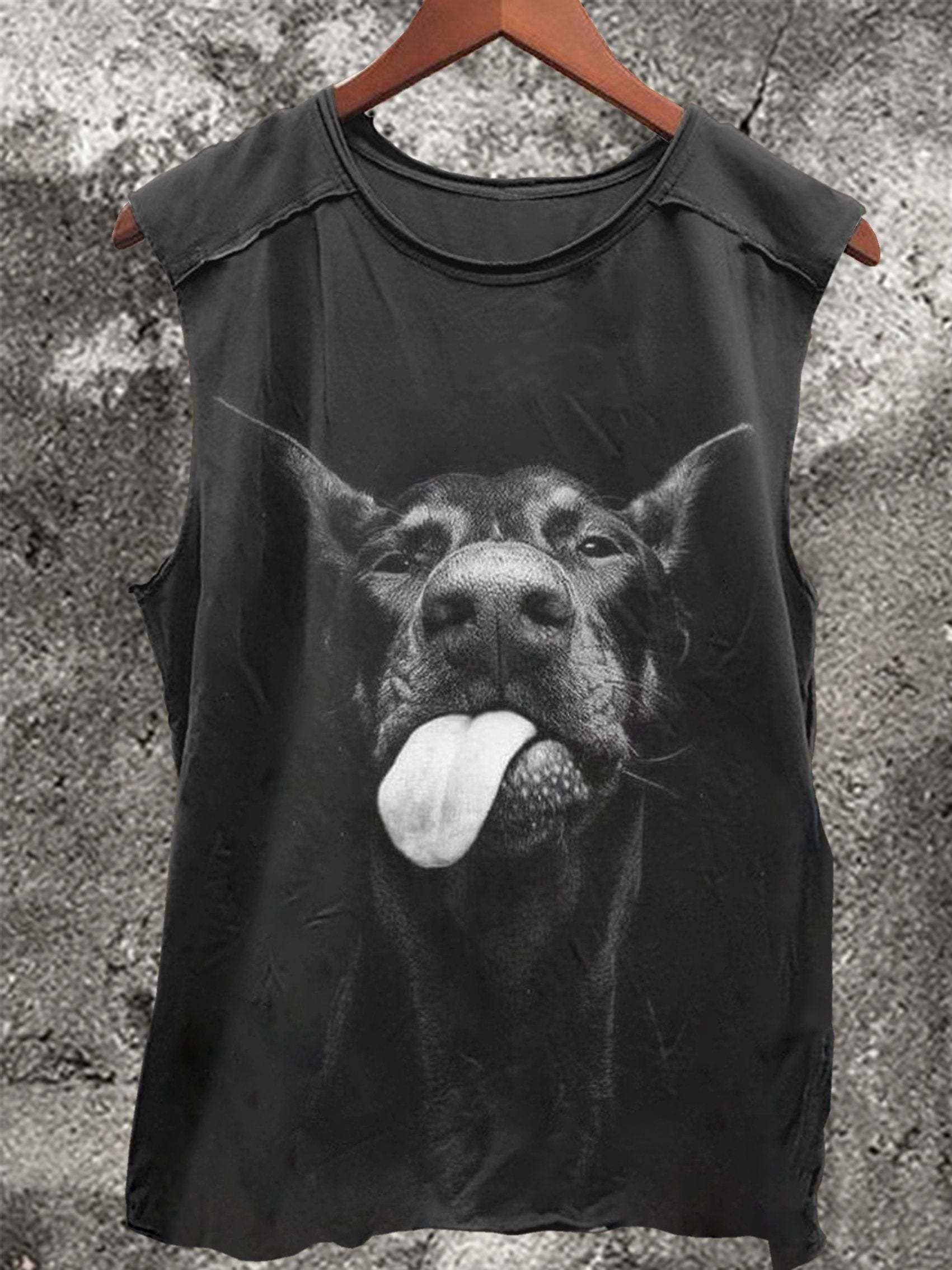Dog Vintage Print 100% Cotton Casual Tank Top