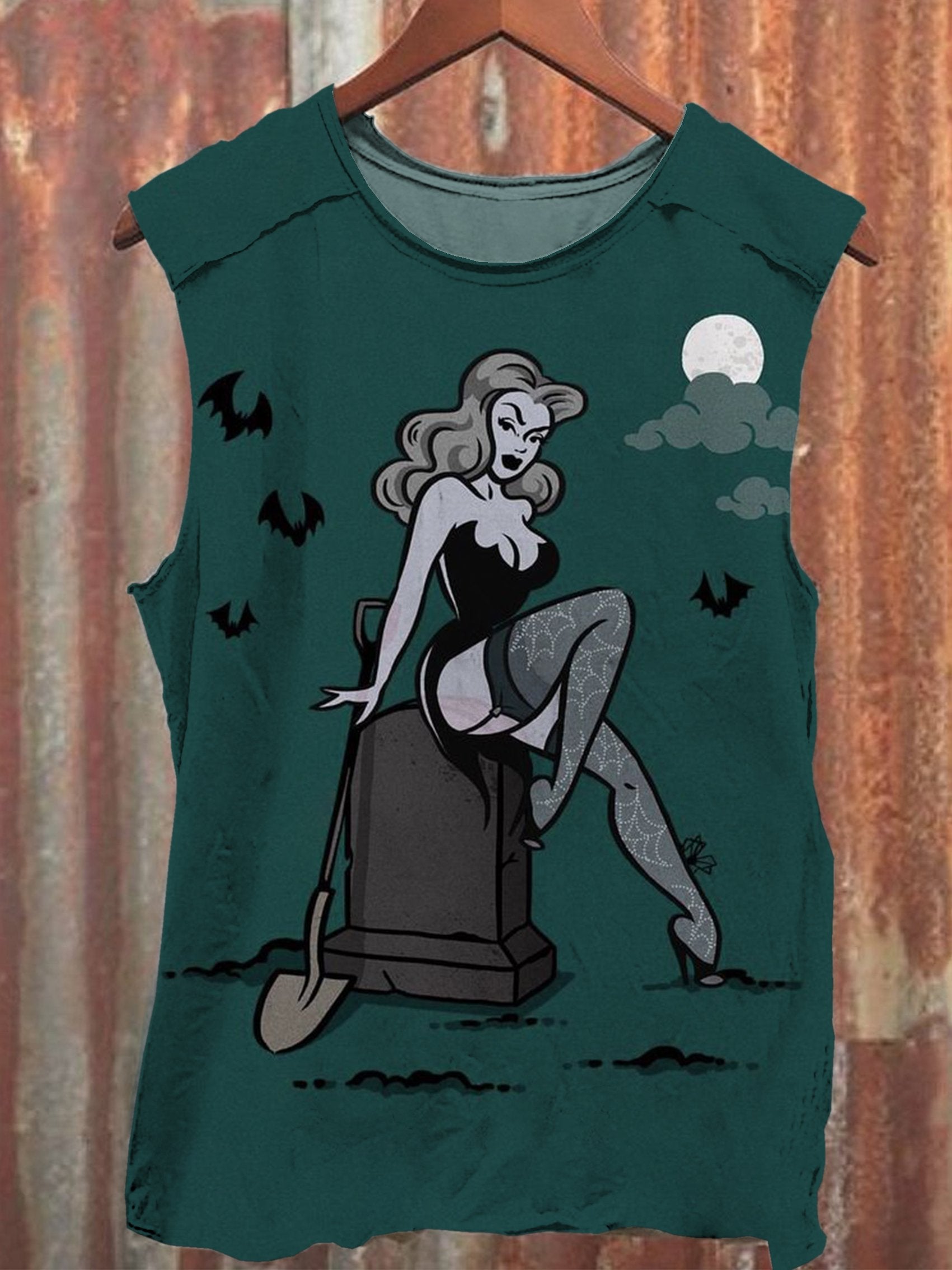 Unisex Vintage Tombstone Lady Print Casual Tank Top