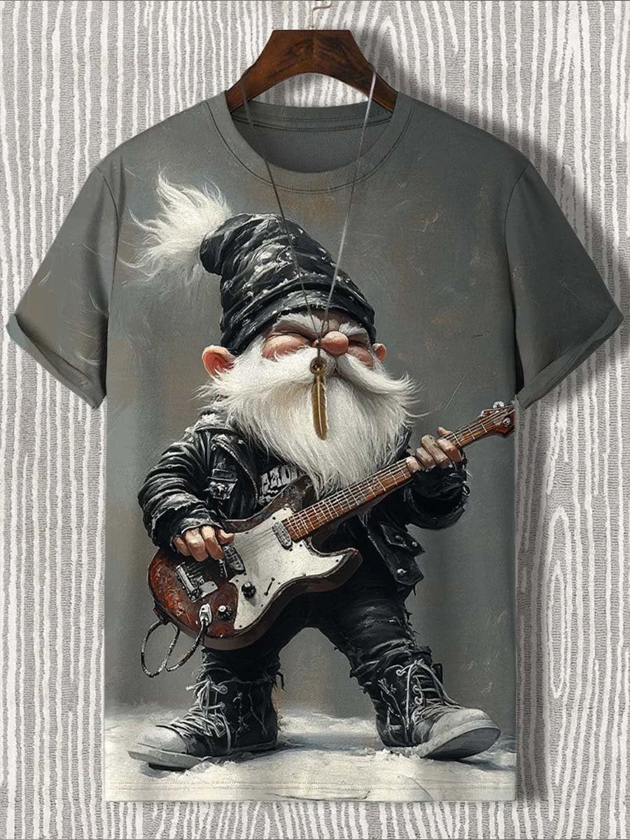 Retro Christmas Midget Rock Guitar Art Print T-shirt