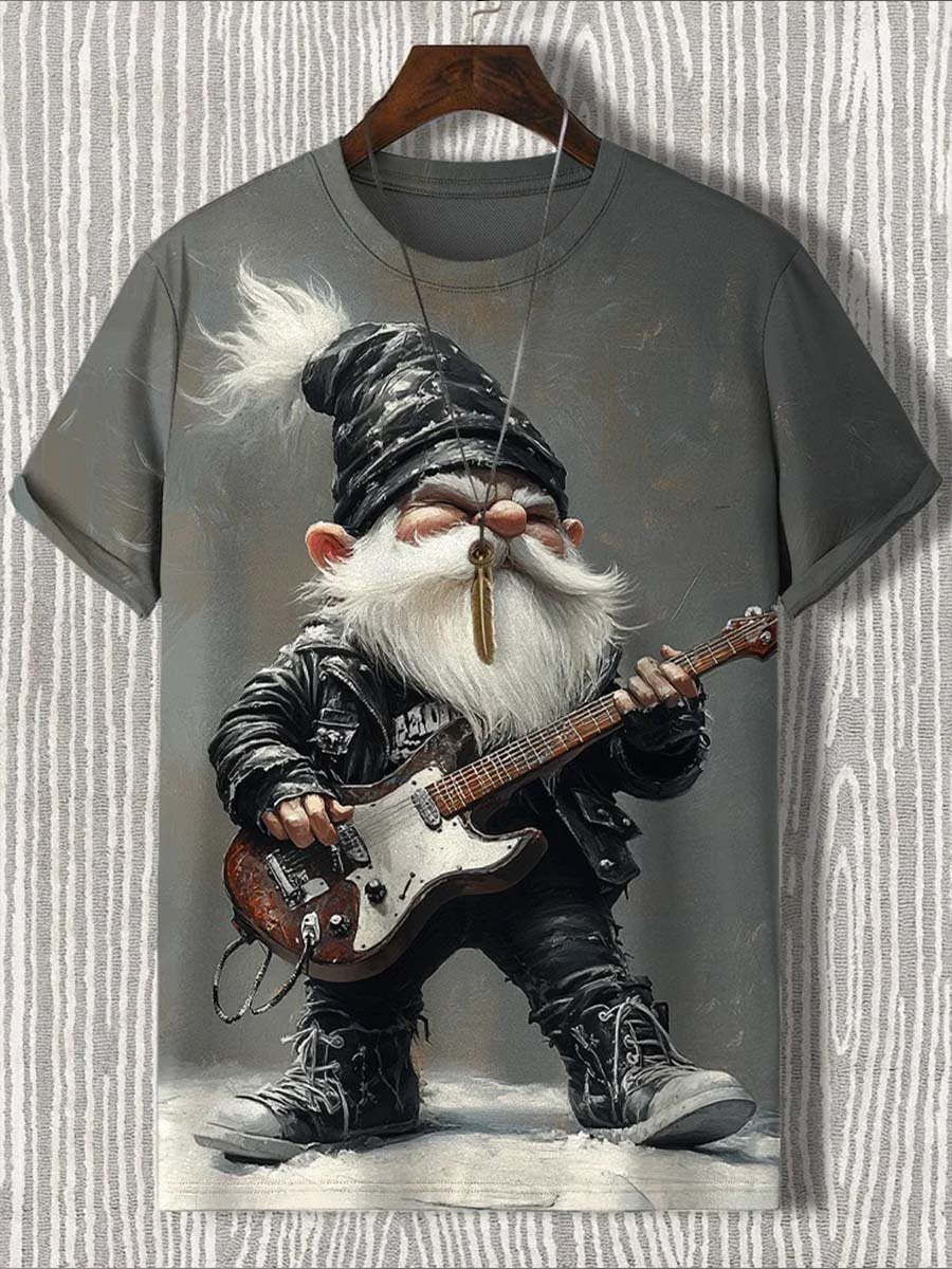 Retro Christmas Midget Rock Guitar Art Print T-shirt