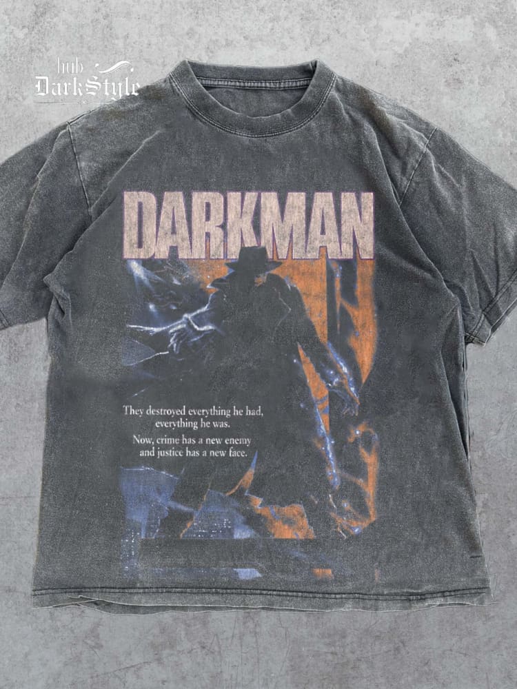 Washed Dark Man Horror Thriller Graphic T-Shirt