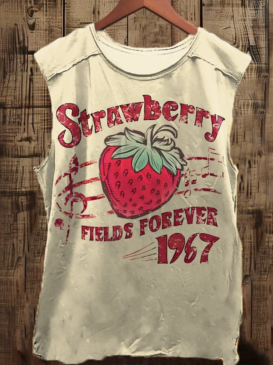 Strawberry Vintage Music Lover Print Unisex Classic Tank Top
