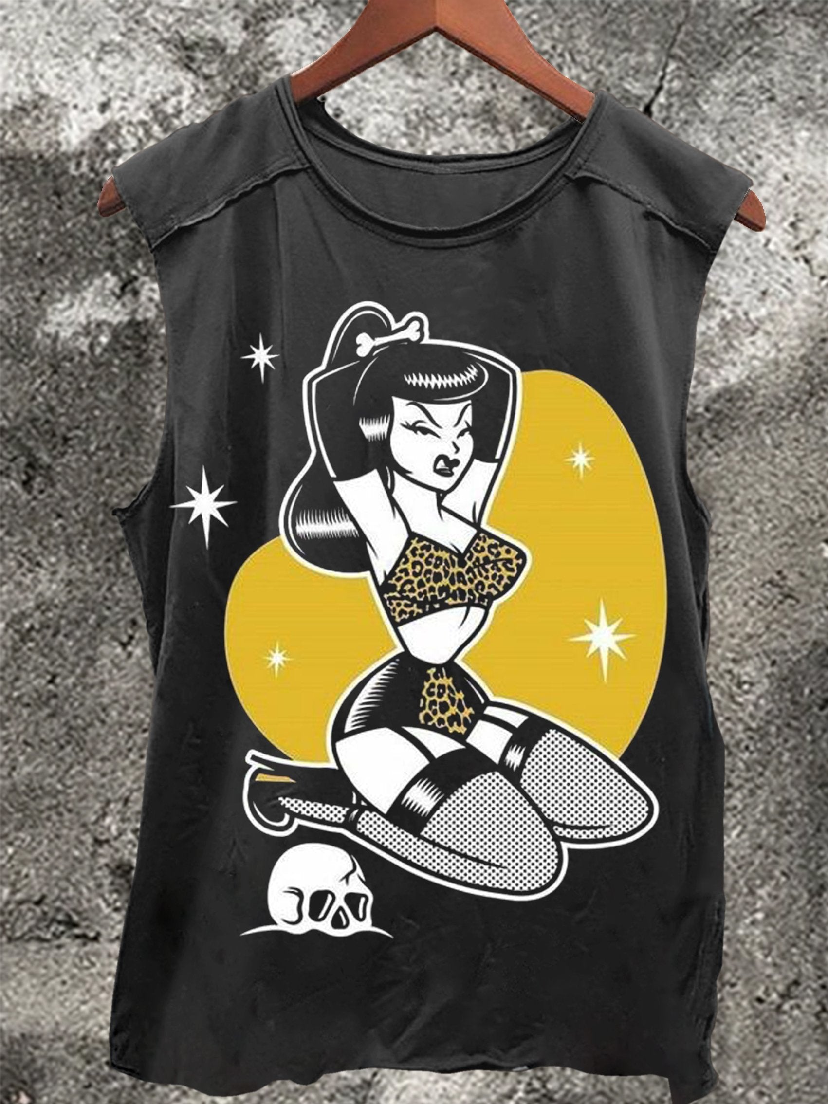 Halloween Beauties Vintage Print 100% Cotton Casual Tank Top
