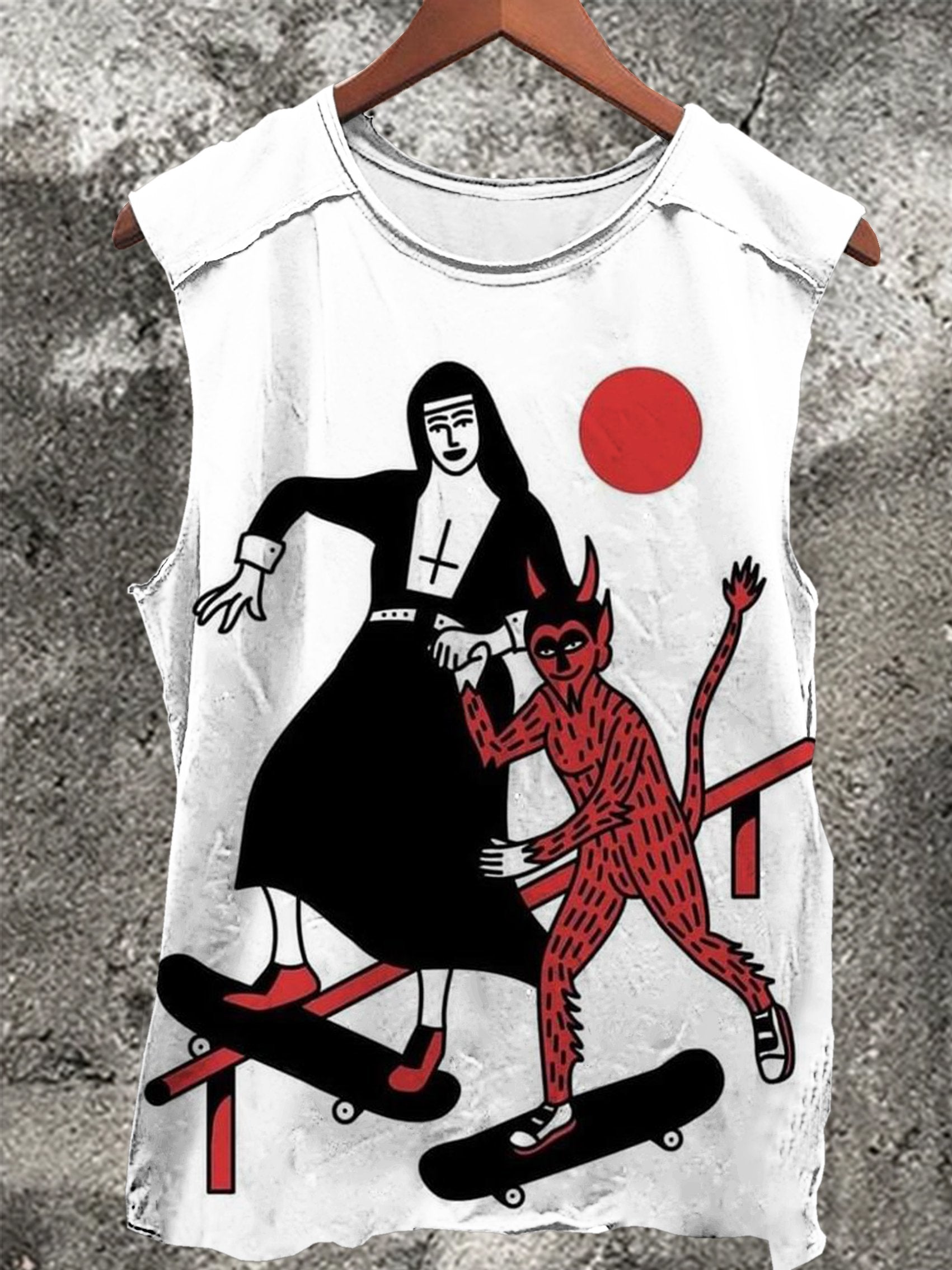 Nun Skateboard Vintage Print 100% Cotton Casual Tank Top