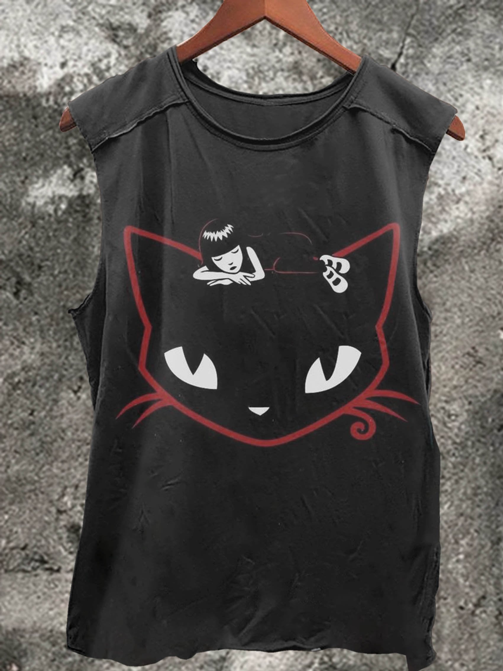 Little Girl with Cat Head Print 100% Cotton Casual Tank Top