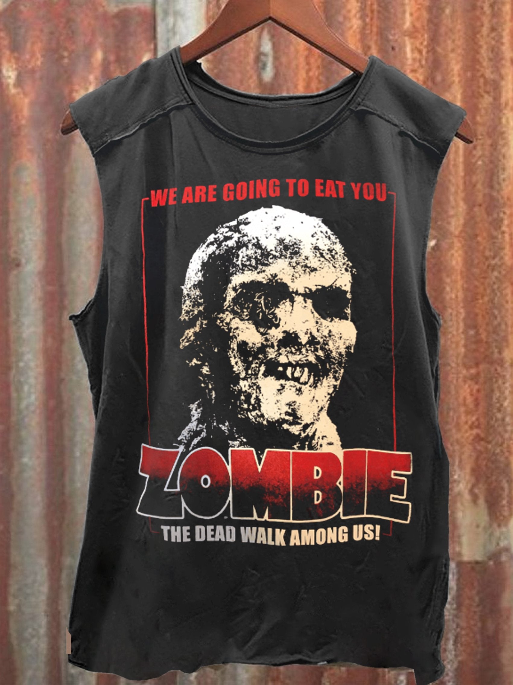 Unisex Washed  Zombie Horror Movie Art Print Tank Top