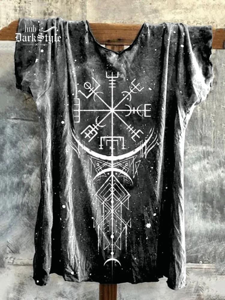 Retro Tie-Dye Viking Totem Print T-Shirt