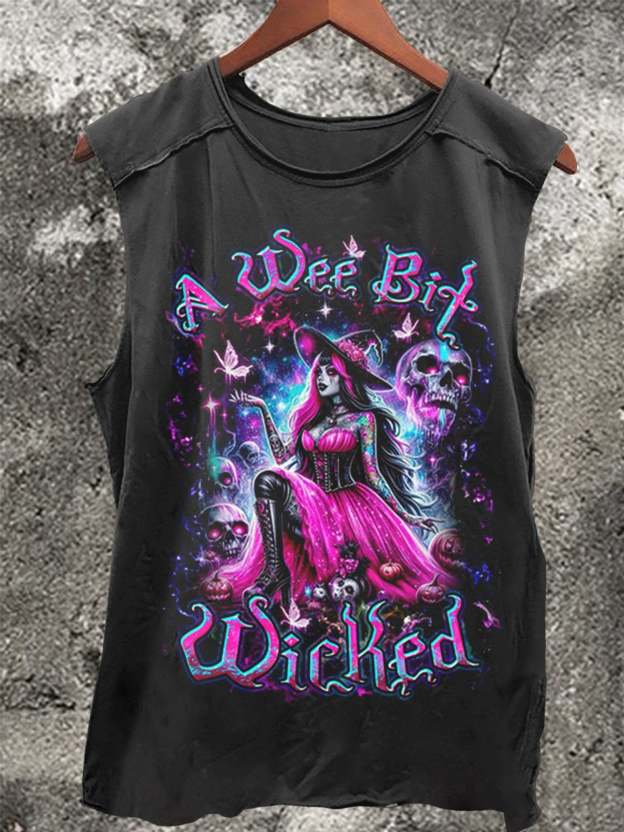 A Wee Bit Wicked Halloween Print 100% Cotton Casual Tank Top