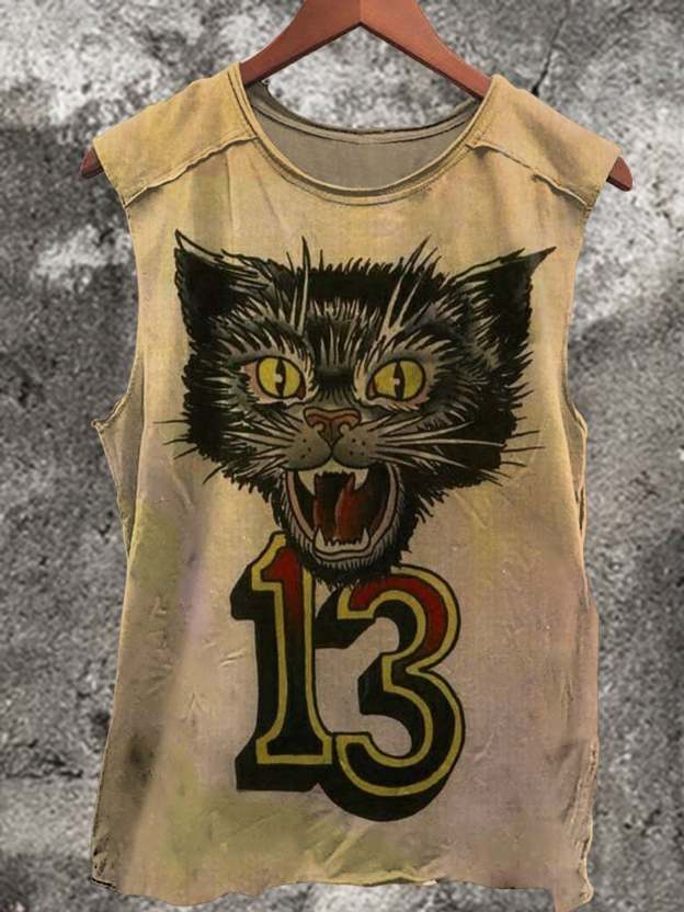 Cat No. 13 Print 100% Cotton Casual Tank Top