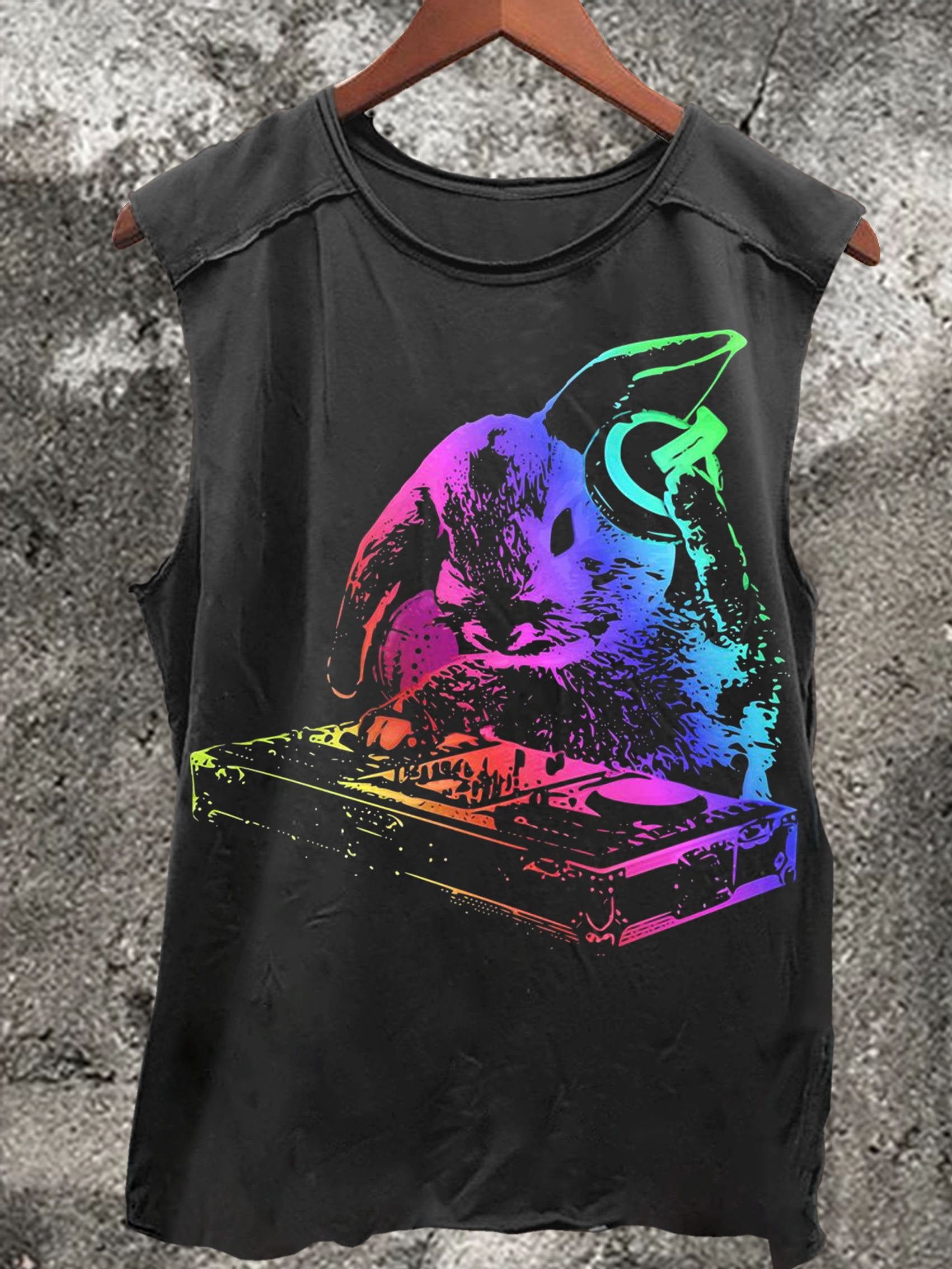 DJ Kitten Print 100% Cotton Casual Tank Top