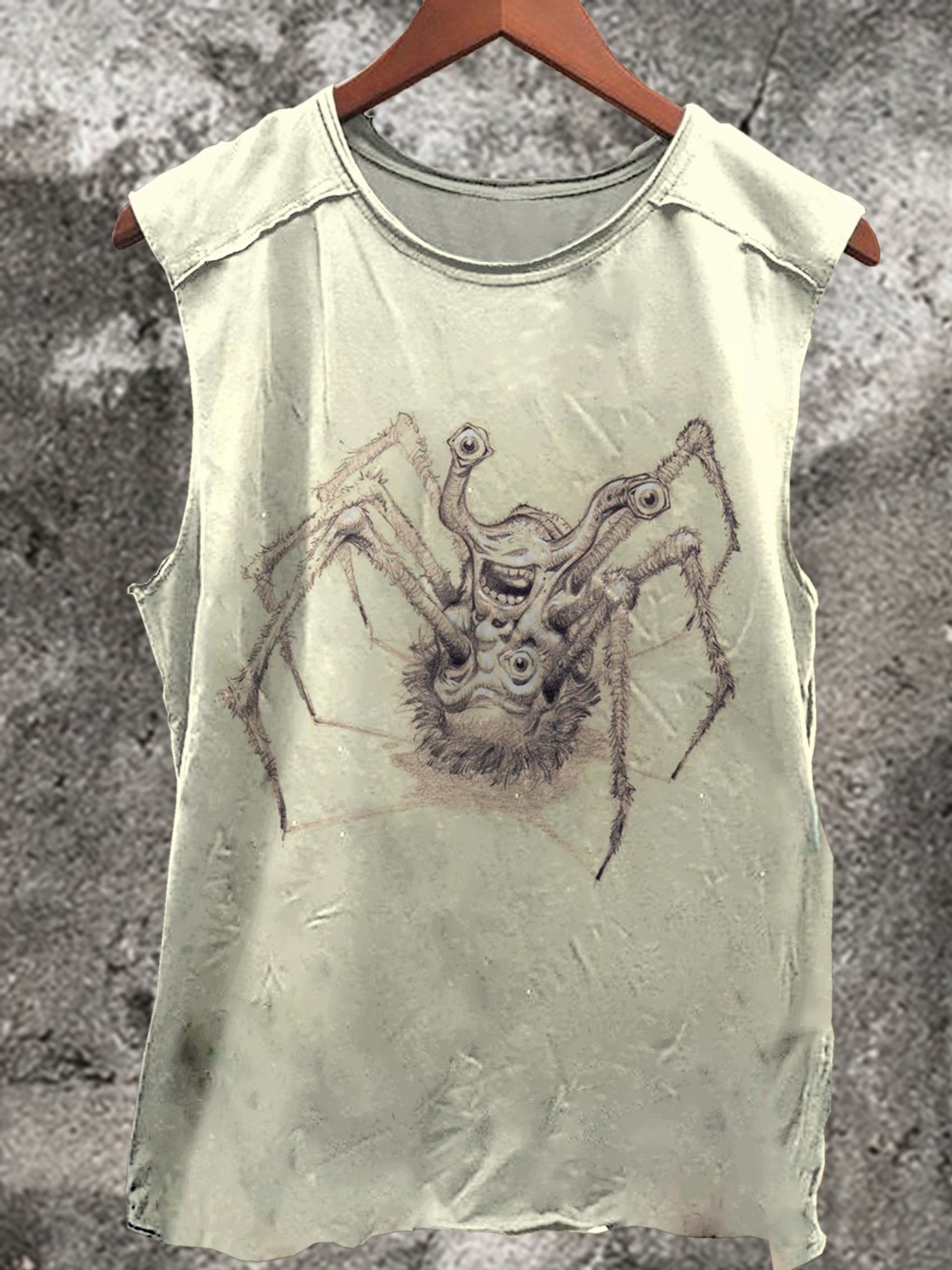 Zombie Head Spider Print 100% Cotton Casual Tank Top
