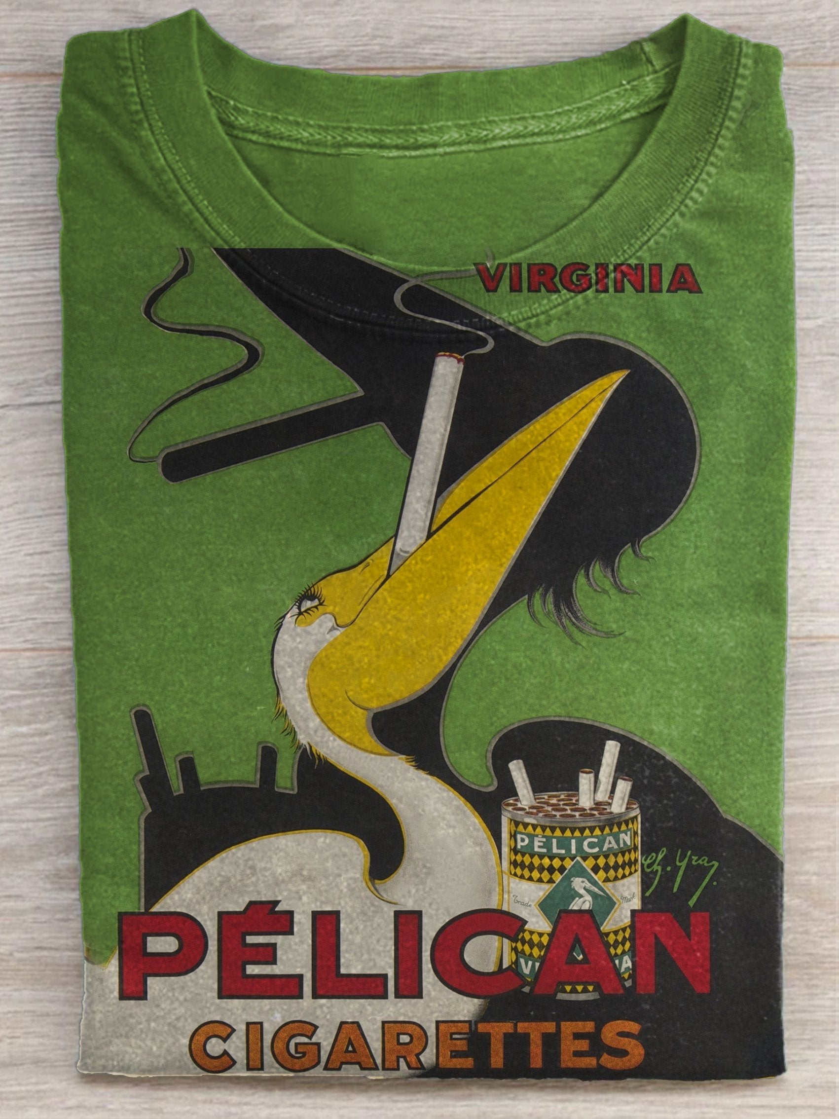 Pelican Smoking Art Print Casaul Short Sleeve T-shirt