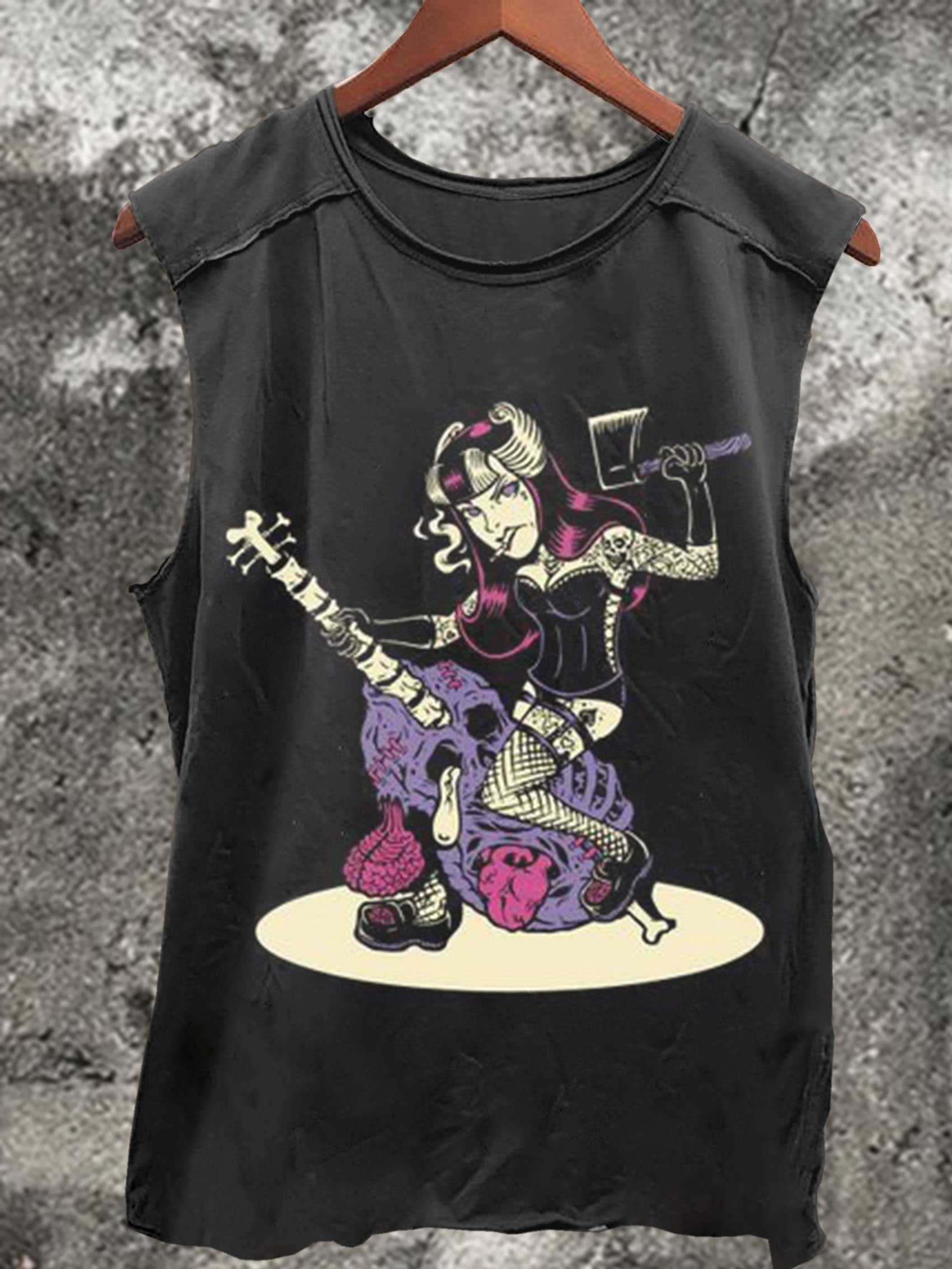 Trendy Skull Girls Print 100% Cotton Casual Tank Top