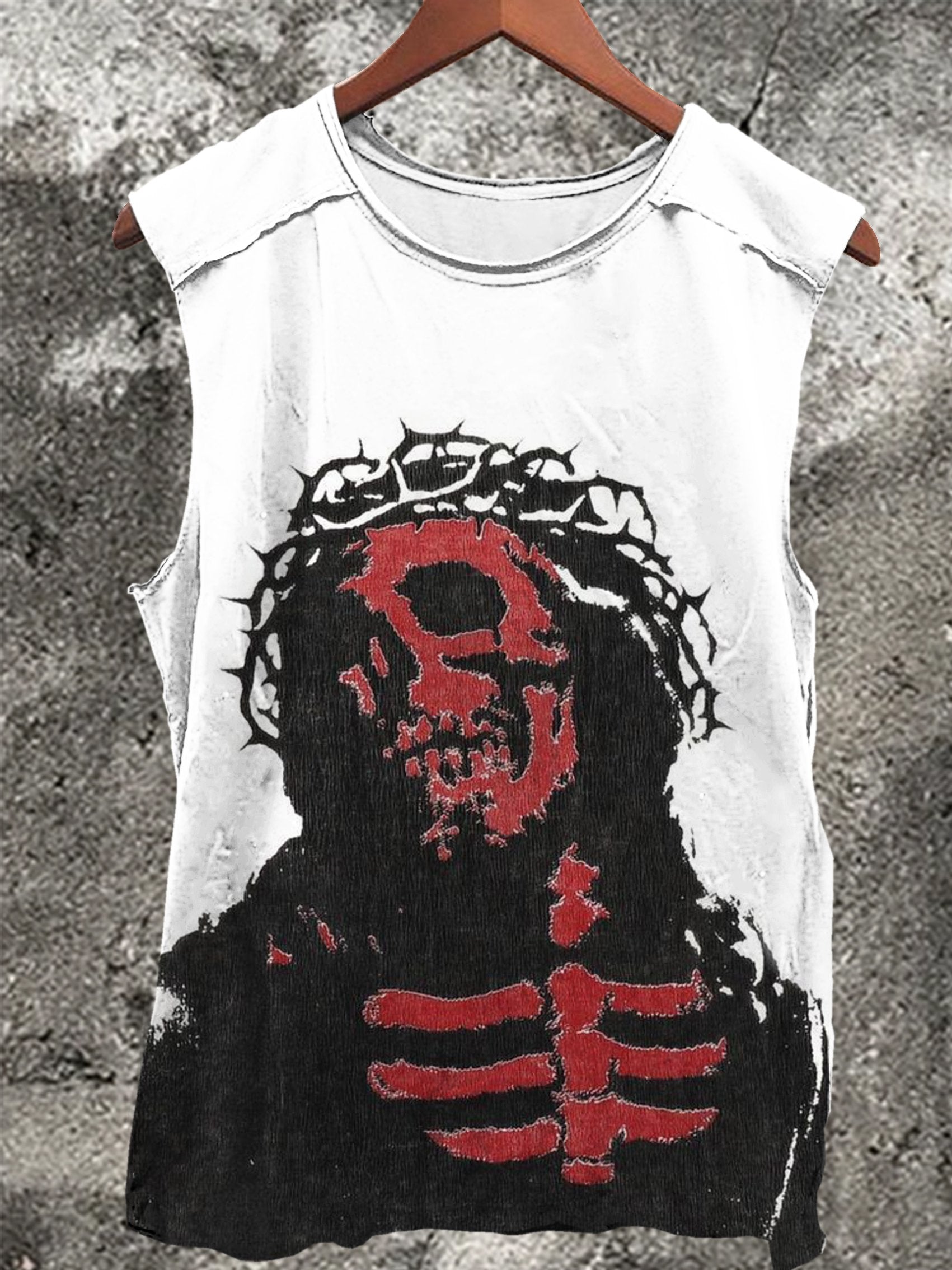 Skeleton Vintage Print 100% Cotton Casual Tank Top