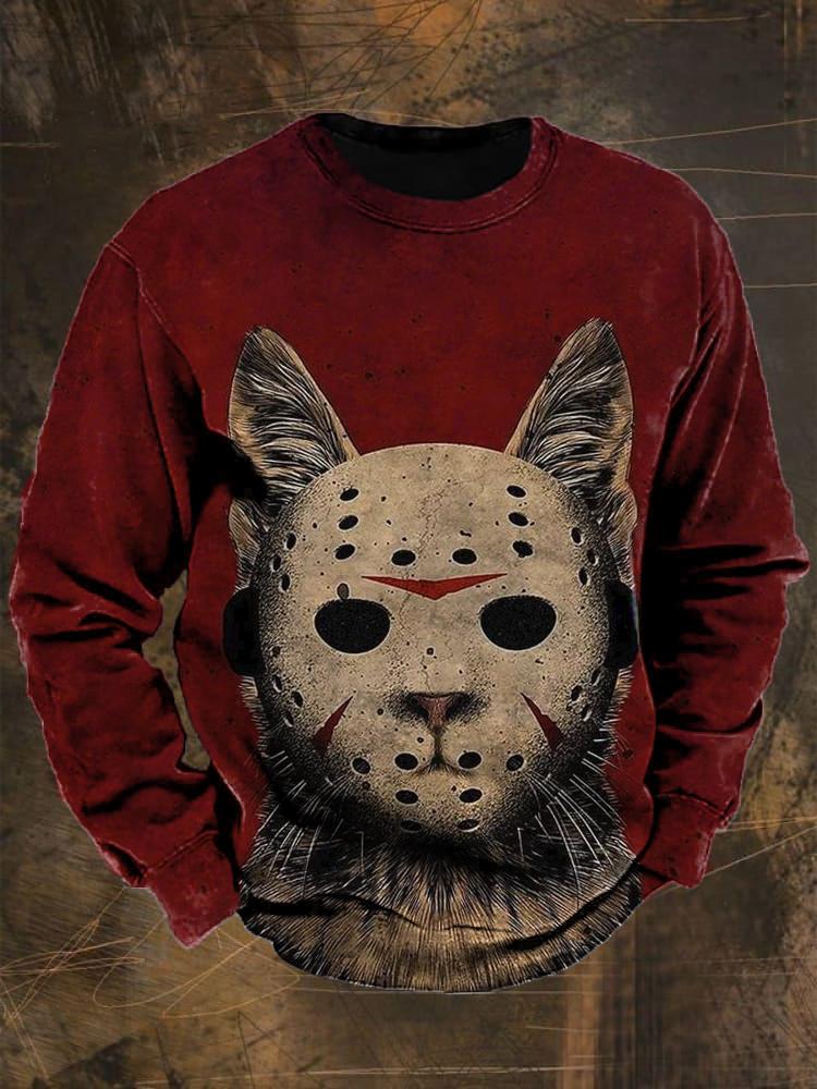 Unisex Retro Horror Jason Cat  Print Casual Sweatshirt
