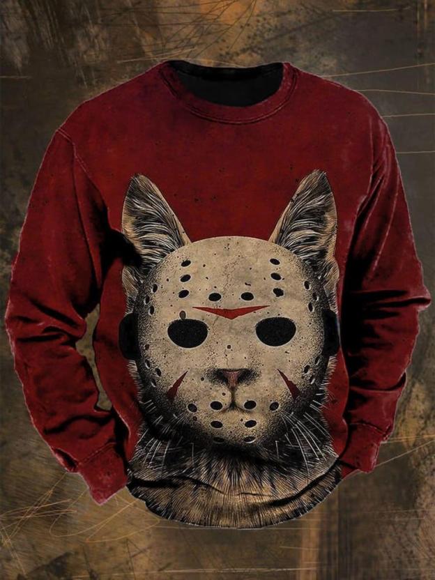 Unisex Retro Horror Jason Cat  Print Casual Sweatshirt