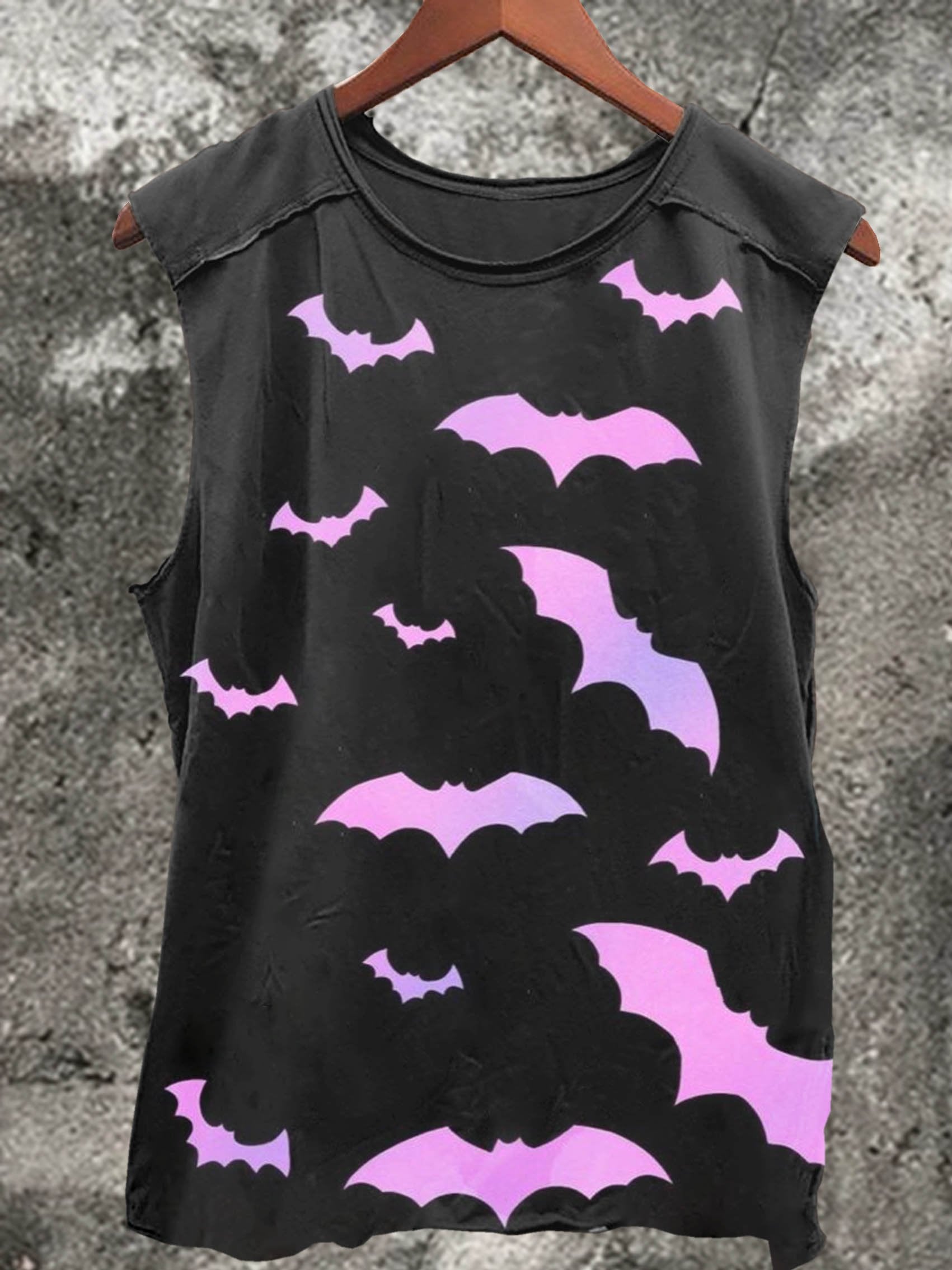 Purple Bat Print 100% Cotton Casual Tank Top